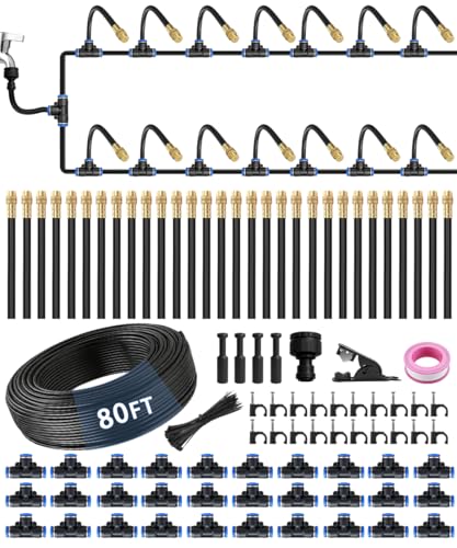 80FT 5/16" Misting Irrigation System for Garden with 30 Adjustable Nozzles - size: 80 FT+30 Nozzles