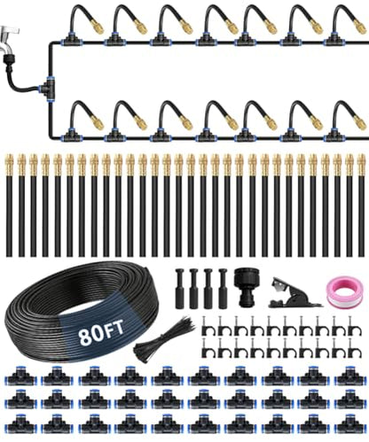 80FT 5/16" Misting Irrigation System for Garden with 30 Adjustable Nozzles - size: 80 FT+30 Nozzles