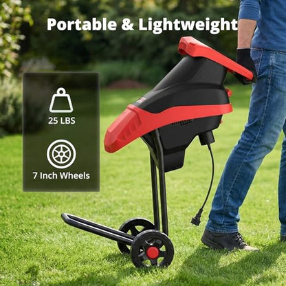 AMERISUN Electric Wood Chipper Shredder 15-Amp, 4200RPM Leaf Mulcher with 1.75-Inch Branch Capacity, Portable Yard Waste Shredder with 50L Collection Bag for Garden, Lawn & Landscaping Cleanup - color: Red