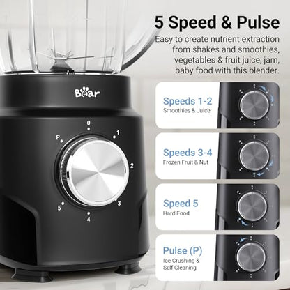 Bear 800W 6-Speed Blender, BPA-Free Smoothie Blender for Kitchen - style: 800W/6-Speed/50oz