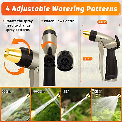 AUTOMAN Garden Hose Nozzle - 100% Metal High Pressure Spray Nozzle, Adjustable Spray Patterns, Labor-Saving, Heavy Duty for Garden Watering, Car Washing, Window Cleaning, Pets Showering - color: Metalic Sand