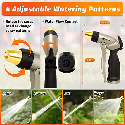 AUTOMAN Garden Hose Nozzle - 100% Metal High Pressure Spray Nozzle, Adjustable Spray Patterns, Labor-Saving, Heavy Duty for Garden Watering, Car Washing, Window Cleaning, Pets Showering - color: Metalic Sand