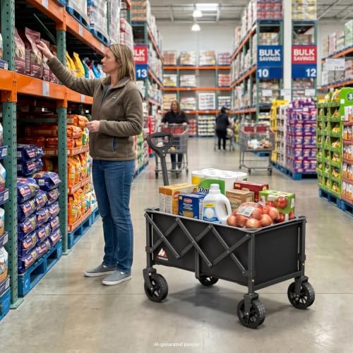 Collapsible Wagon Cart with Wheels & Reflective Stripe 280lbs Heavy Duty