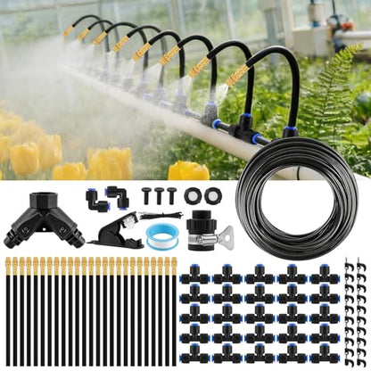Kalolary 100FT Misting Cooling System with 360°Adjustable Nozzles - size: 100FT with Adjustable Brass Spray Nozzles