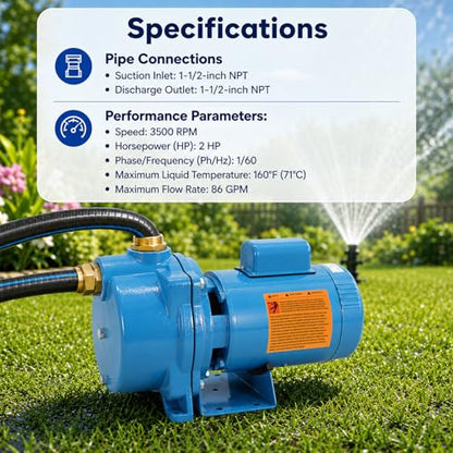 GT20 Self-Priming Centrifugal Pump, 2 HP Motor / 230 Volt