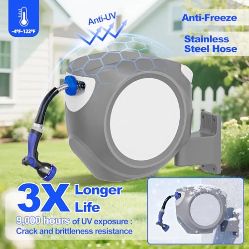 SPECILITE Retractable Garden Water Hose Reel 100 FT, 304 Stainless Steel