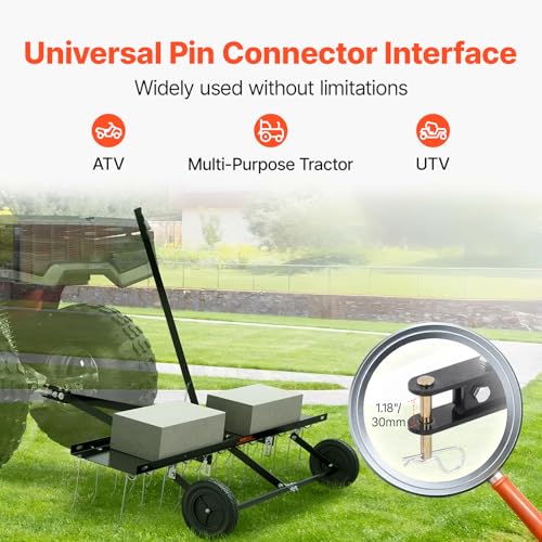 VEVOR Tow Behind Dethatcher, 48-inch Tow Dethatcher with 24 Spring Steel Tines, Lawn Dethatcher Rake for ATV or Mower, Tow Behind Lawn Rake with Lift Handle for Garden Farm Grass - style: 48" ATV Rake