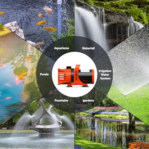 DOKO 1800GPH Submersible Water Pump, 180° Ajustable Pond Pump with 20FT Power Cord 100W Ultra Quiet Pond Pump for Outdoor, Fountain, Waterfall, Fish Tank, Hydroponic, Statuary, Orange Black - size: 100W 1800GPH