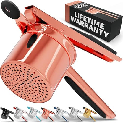 PriorityChef Large 15oz Potato Ricer, Heavy Duty Stainless Steel Potato Masher and Ricer Kitchen Tool, Press and Mash Kitchen Gadget For Perfect Mashed Potatoes - Everytime, Rose Gold and Black - color: Rose Gold Black