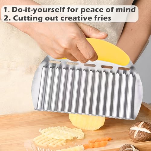 JAYVAR Large Crinkle Cutter, Stainless Steel Vegetable Wavy Chopper - color: Yellow