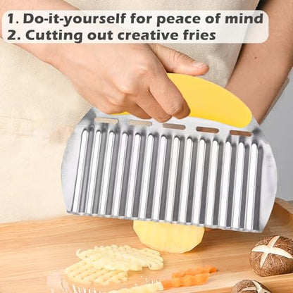 JAYVAR Large Crinkle Cutter, Stainless Steel Vegetable Wavy Chopper - color: Yellow