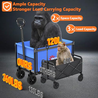 Semoprus 3 in 1 Wagons Carts Foldable,360LBS Beach Cart with Sturdy Wheels - color: Blue