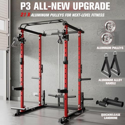 RitFit PPC-P3 Power Cage with Cable Crossover System, 1200LB Capacity - color: Red, style: Package 1.5K (with BP 230lbs Plates)