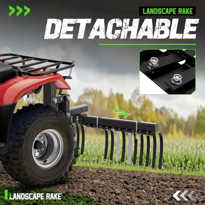 Wutist 48'' ATV/UTV Landscape Rake Implement for Removal of Rock, Grass