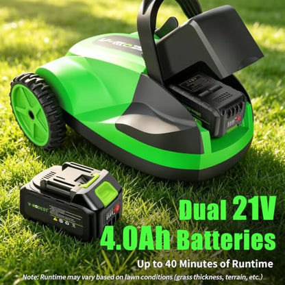 Small Electric Lawn Mower, Mini Cordless Lawn Mower with 2x4.0Ah Batteries
