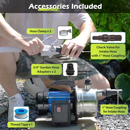 FLUENTPOWER Shallow Well/Deep Garden Pump, 1.5HP 1200GPH Portable Water Booster Jet Pump for Home, Garden, Lawn, Sprinkler Irrigation, Water Transfer, Stainless Steel - size: 1.5HP Shallow/Deep Well