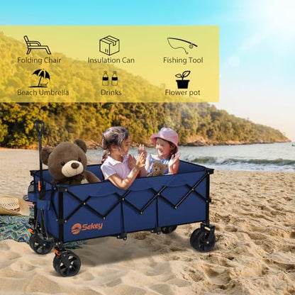 Sekey 300L Extended Collapsible Wagon, 660 lb Capacity, 48 in Long - color: Navy Blue