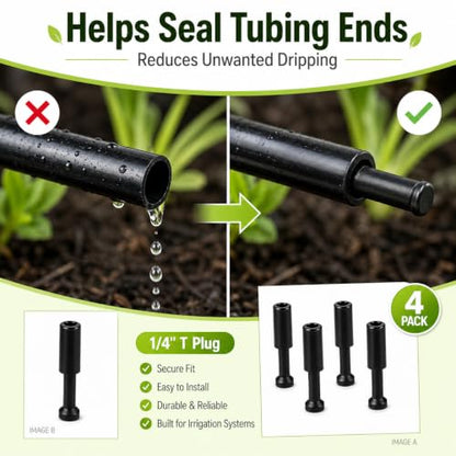 4-Pack 1/4 Inch Drip Irrigation T Plugs for Watering Kits - size: 1/4 T Plug (Fitting)