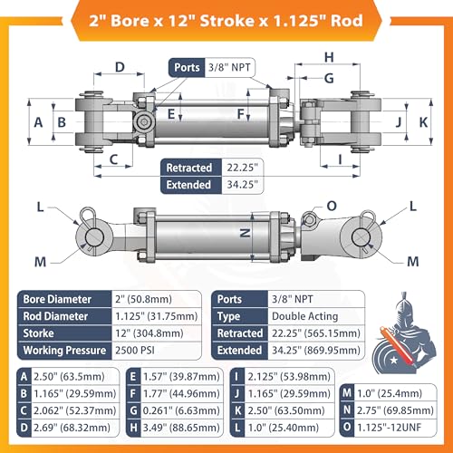 2x12 Hydraulic Cylinder - 2 Bore 12 Stroke Double Acting Tie Rod Hydraulic Cylinder 2500 PSI - size: 2x12