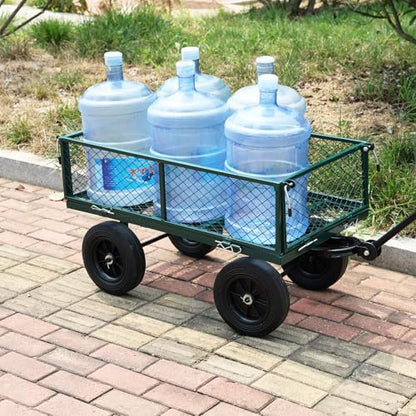 Wagon with Removable Sides - Can be Used in Farms, Warehouses etc - Dump Cart - Solid Green Wheels - color: Green Solid Wheels