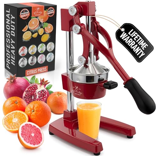 Zulay Kitchen Cast Iron Juicer - Heavy Duty Orange Juicer with Detachable Strainers for Easy Cleaning, Citrus Press for Citrus Fruits, Perfect for Bartenders, Juice Lovers & Health Enthusiasts - color: Crimson Red, size: Original