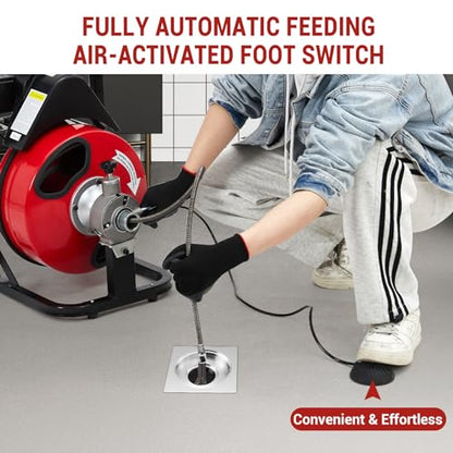 GarveeTech Auto Feed 100 ft x 3/8 in Drain Cleaner Machine with 250W Motor