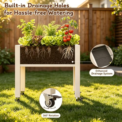 Elevated Raised Garden Bed with Wheels，74" Planter Outdoor Plants,White - color: White, size: 26.3"h