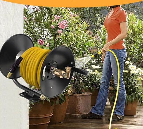 Pressure Washer Hose Reel，100FT Power Washer Hose Reel 3/8" NPT Outlet Pipe Heavy Duty Steel High Pressure Washer Reel 4000 PSI with Hand Crank Swivel Arm