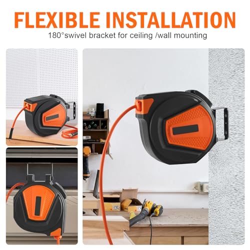 Retractable Air Hose Reel, 3/8 IN x 50 FT Hybrid Air Hose