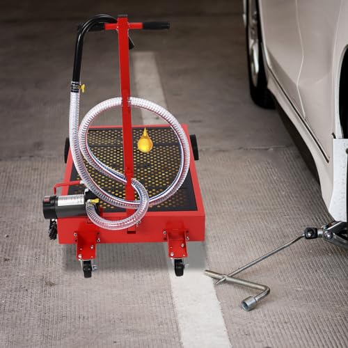 17 Gallon Oil Drain Pan with 120W Electric Pump & 8 Ft Hose Low Profile Oil Drain Tank Oil Drain Cart with Foldable T-Handle, Oil Change Pan for Car, SUV, Truck - size: C-17 Gallon Oil Drain Pan 120W Electric Pump