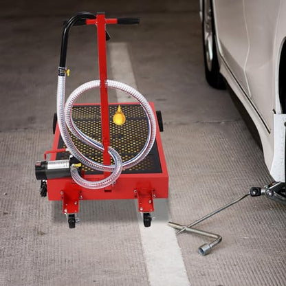 17 Gallon Oil Drain Pan with 120W Electric Pump & 8 Ft Hose Low Profile Oil Drain Tank Oil Drain Cart with Foldable T-Handle, Oil Change Pan for Car, SUV, Truck - size: C-17 Gallon Oil Drain Pan 120W Electric Pump