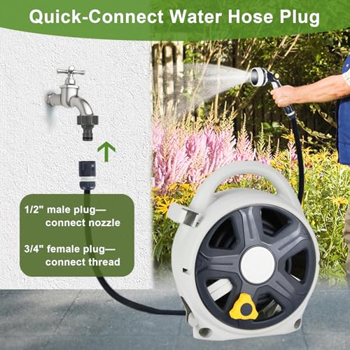 Retractable Garden Hose Reel, 1/2” x 60 ft Portable Hose Reel