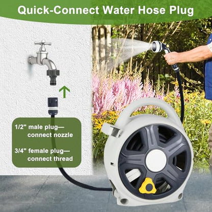 Retractable Garden Hose Reel, 1/2” x 60 ft Portable Hose Reel