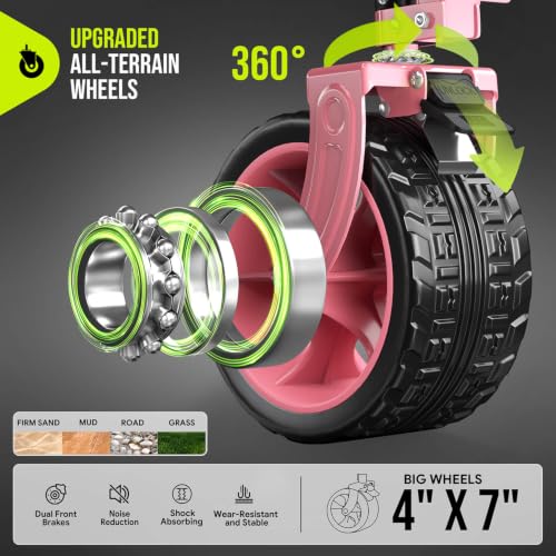 HIKEMOON 48'' Extra Large Collapsible Wagon with Big Wheels, 300L Pink - color: Pink