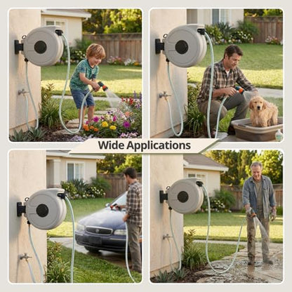 FEVONE Retractable Garden Hose Reel 100 ft, Auto Rewind