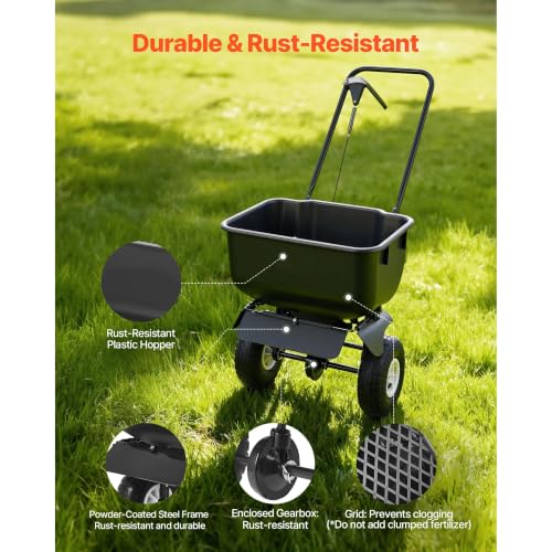 Push Broadcast Lawn Spreader 80Lbs Capacity with 10in All-Terrain Tires
