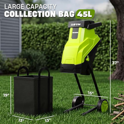 15-Amp Electric Wood Chipper with 45L Collection Bag and Push Stick