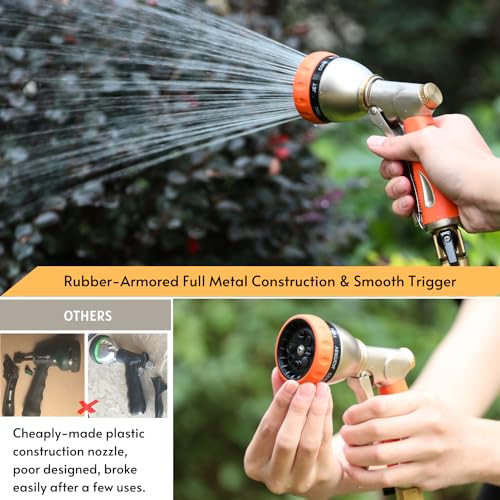 HOSUN 100% Metal Garden Hose Nozzle Sprayer with Ergonomic Handle, Orange - color: Orange