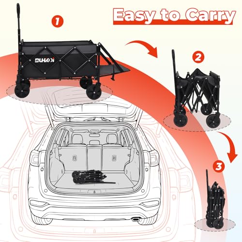 Foldable Wagon with Tailgate,12 lb Lightweight Small Utility Cart - color: Black Gray