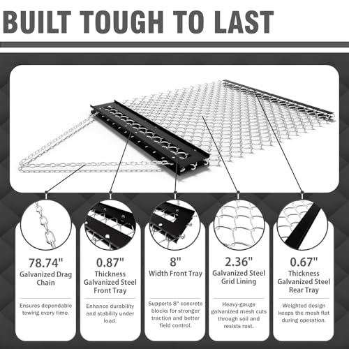 STIRLINGEAR 4'x5' Pre-Assembled Drag Harrow for ATV/UTV – Heavy Duty Rust-Resistant Mesh Harrow for Gravel Driveway, Lawn, Field & Soil Leveling – Steel Tow Behind Ground Leveler (Patent Pending)