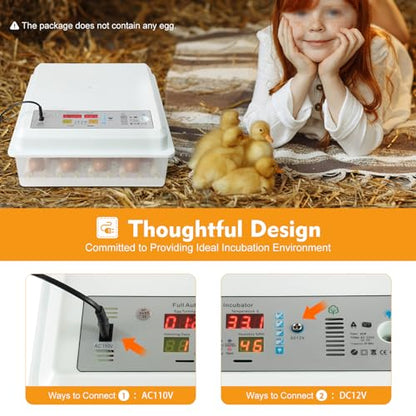 Egg Incubator 64 Eggs, Single Layer Digital Hatcher, Poultry Hatching Machine, 3-in-1 Hatching, Brooding & Incubating, Temperature Control, for Chicken Quail Duck Goose Pigeon - size: 64 Eggs