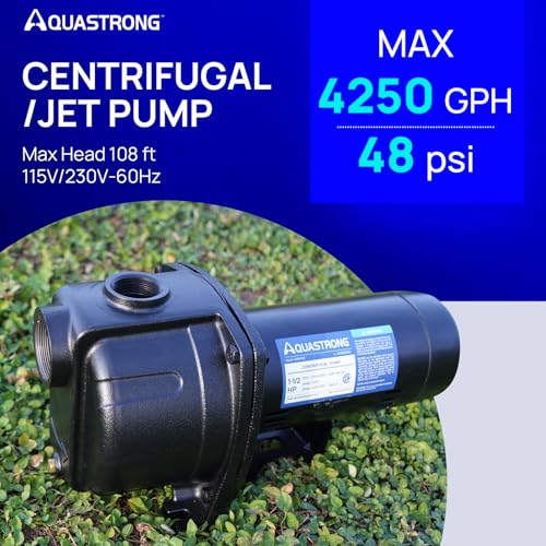 AQUASTRONG 1.5 HP Shallow Well Jet/Centrifugal Pump, 4250 GPH, 115/230V, Durable Cast Iron Booster Pump for Lawn Sprinkler, Garden Irrigation - style: 1.5 HP 115/230V