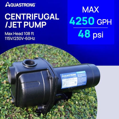 AQUASTRONG 1.5 HP Shallow Well Jet/Centrifugal Pump, 4250 GPH, 115/230V, Durable Cast Iron Booster Pump for Lawn Sprinkler, Garden Irrigation - style: 1.5 HP 115/230V