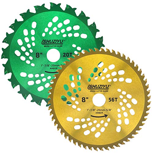 8"-20T-56T, 2pcs-Set. Large Carbide Tip, 1" Arbor with Washer Adapter 7/8"-20mm-5/8, Brush Cutter Blade, Trimmer Weed Blade. Suitable for All Brand of Brush Cutter - color: 8", size: 8"-20T-56T (2-Pack)