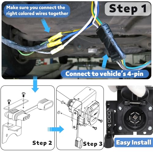MECMO Multi-Tow 4-Way Flat to 7-Way RV Blade and 4-Way Flat Female End Trailer Wiring Adapter Connector Kit, 4 Pin Vehicle-Side Trailer Light Plug to Dual-output 7 Blade & 4 Flat with Mounting Bracket