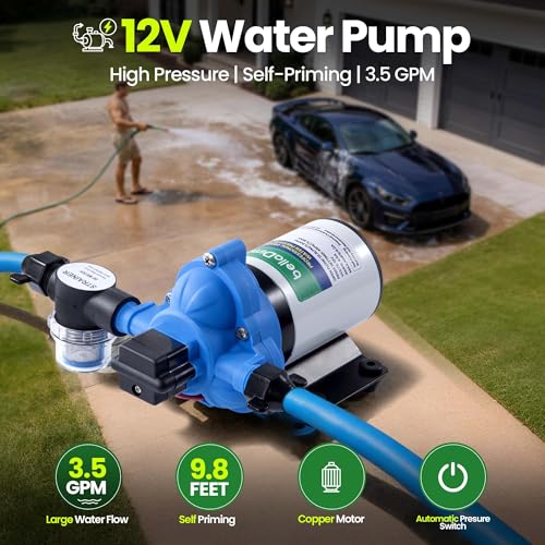 12V 3.5 GPM Diaphragm Water Pump for RV, Marine & Agriculture