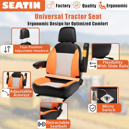 SEATIN Universal Tractor Seat, Zero Turn Mower Seat (orange/Black) - color: orange/Black/gray