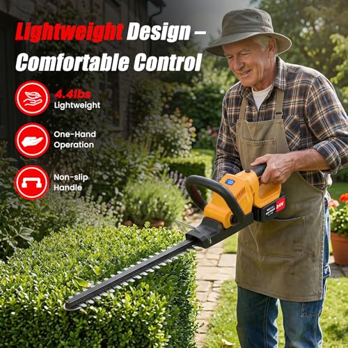 Cordless Hedge Trimmer with 2 x 4.0ah Battery, 24V Tree Bush Trimmer - color: Bright Yellow