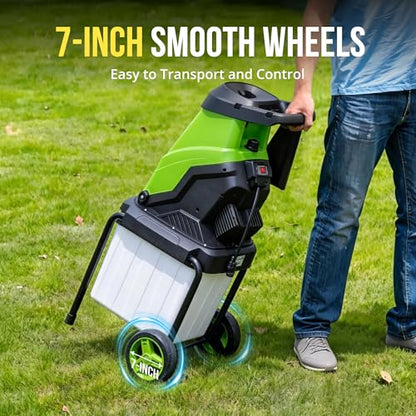Electric Wood Chipper, 15 Amp Electric Leaf mulcher & Shredder, 1.8 Inch, 4000RPM with 50L Collection Bag, Ideal for Yard Waste, Leaves and Branches Easy Clean Up