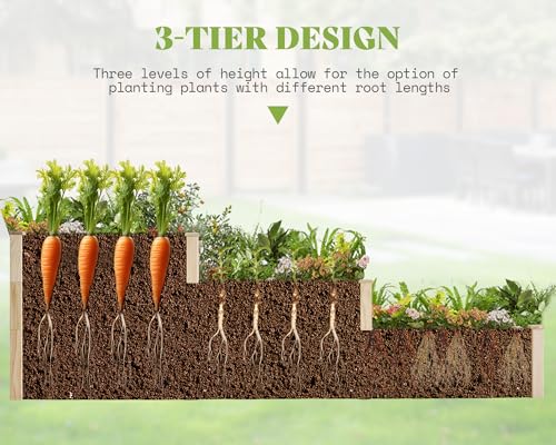 SPECRAFT Raised Garden Bed 3-Tier Outdoor Planter Box, Fir Wood with Dividers, Shape Adjustable, Tool-Free Assembly, Ideal for Growing Vegetables, Herbs & Flowers